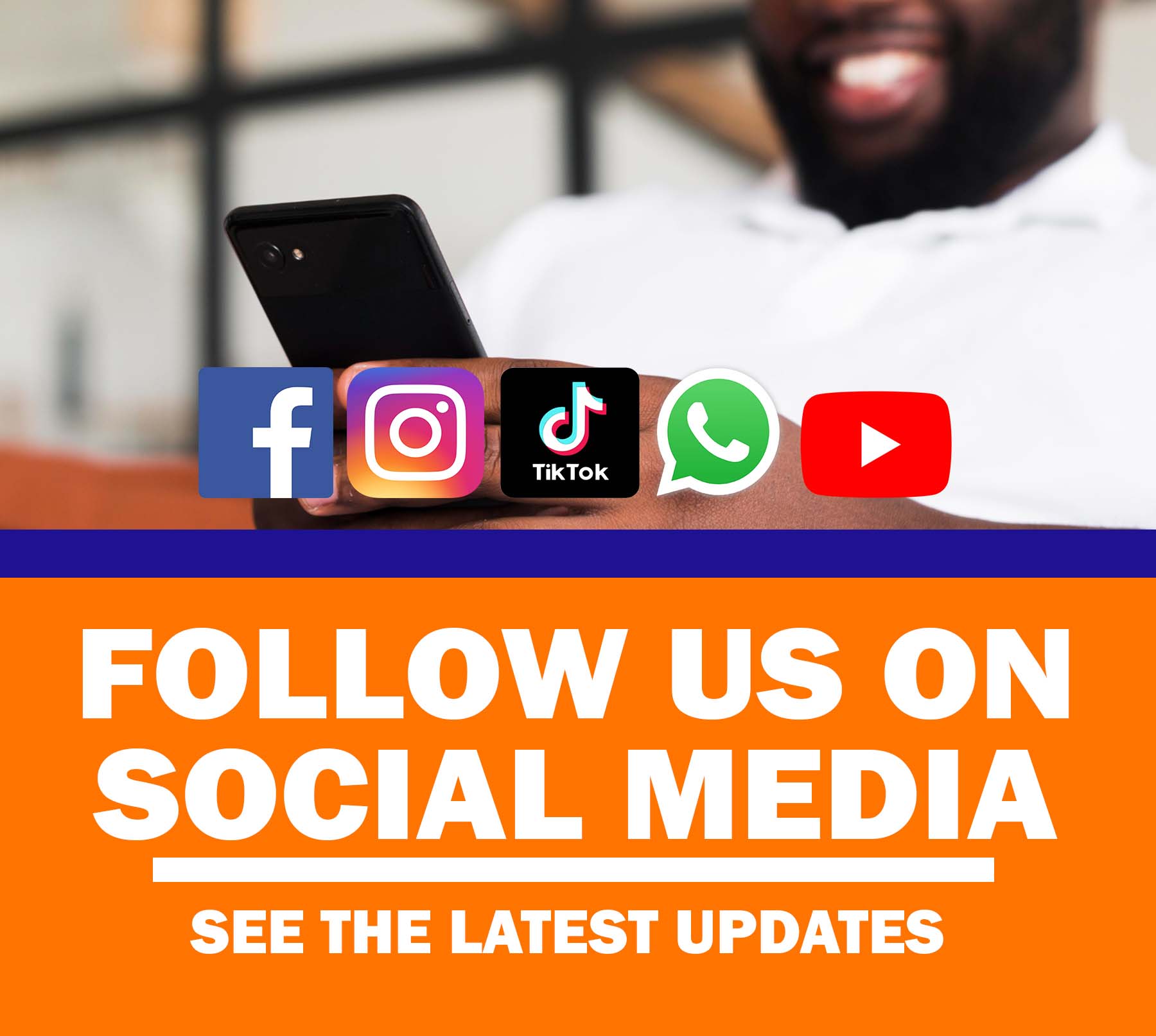 Man on smartphone with social media icons